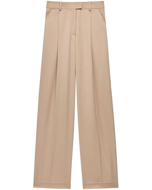 Another Tomorrow Natural Pleated Merino-Wool Trousers