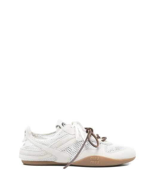 Miu Miu White Mesh Lace-Up Sneakers