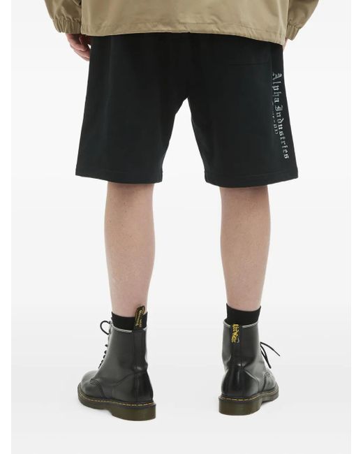Alpha Industries Black Patch-Logo Cotton Shorts for men