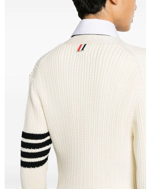 Thom Browne Natural Stripe-detailing Cable-knit Cardigan