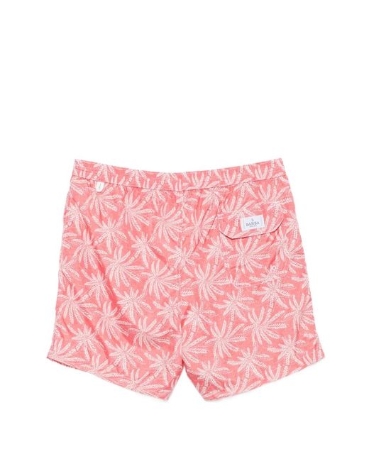 Barba Napoli Pink Palm-Tree-Print Drawstring Swim Shorts for men