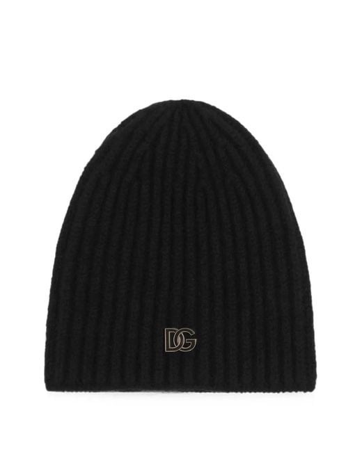 Dolce & Gabbana Black English Rib Knit Hat