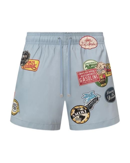 Amiri Blue Station Patch Swim Trunk for men