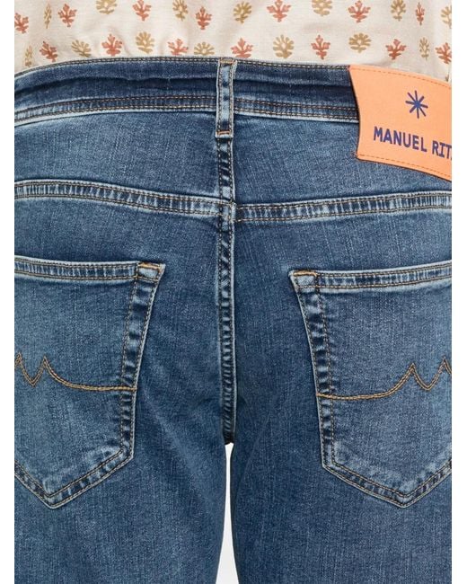 Manuel Ritz Blue Logo-Patch Jeans for men
