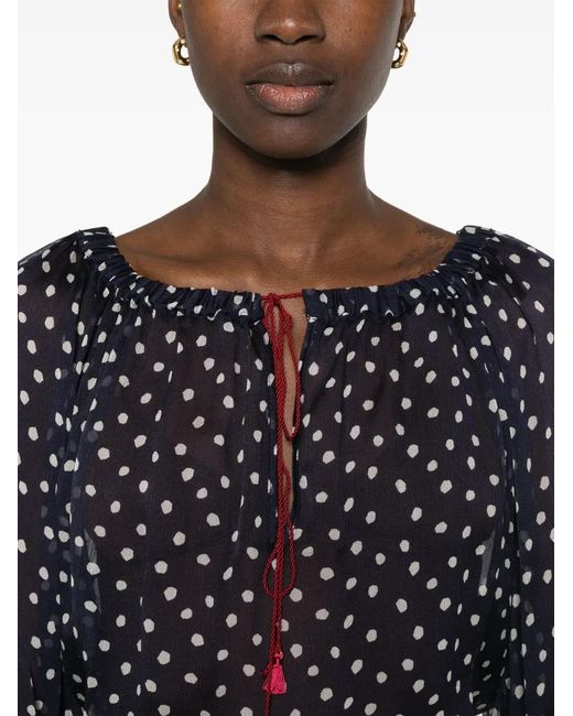 ..,merci Blue Polka Dot-Print Sheer Blouse