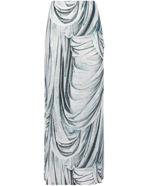 Jupe mi-longue à imprimé statue Rabanne en coloris Blue
