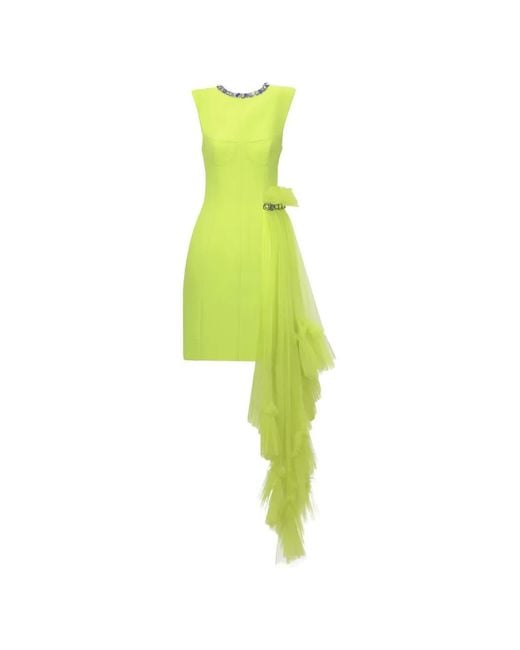 Gemy Maalouf Green Jewelled Ruffled Short Mini Dress