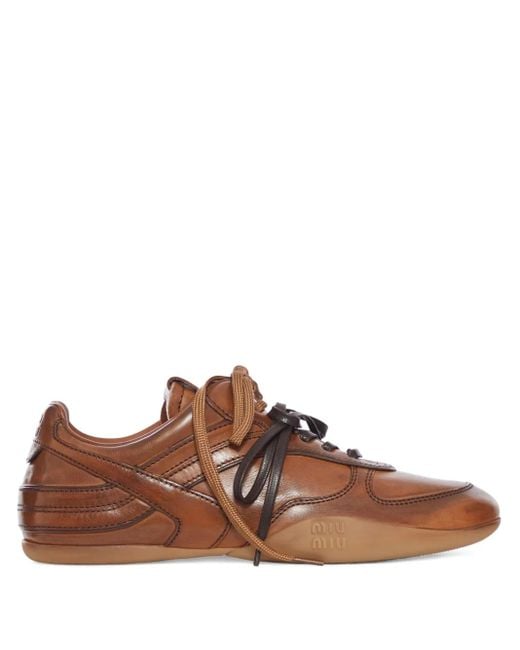 Miu Miu Brown Leather Sneakers
