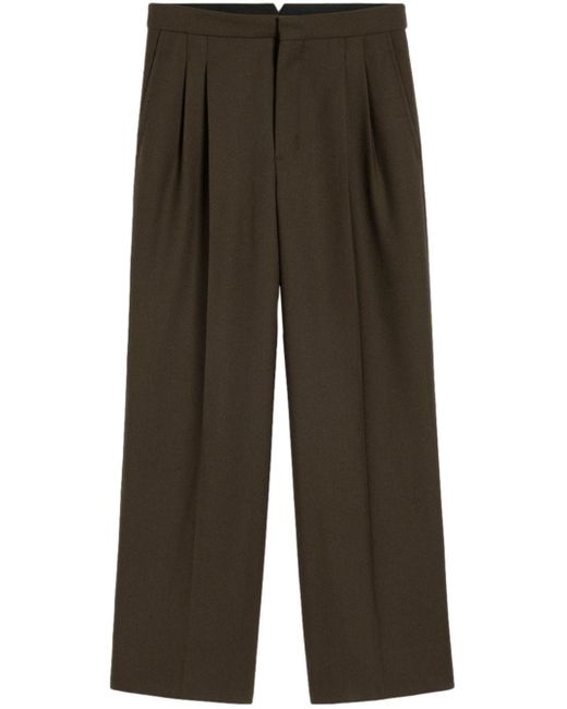 AMI Green Pleat-Detailing Wool Trousers for men