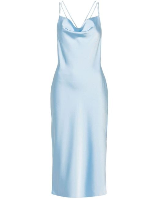 ROTATE BIRGER CHRISTENSEN Blue Satin Midi Slip Dress