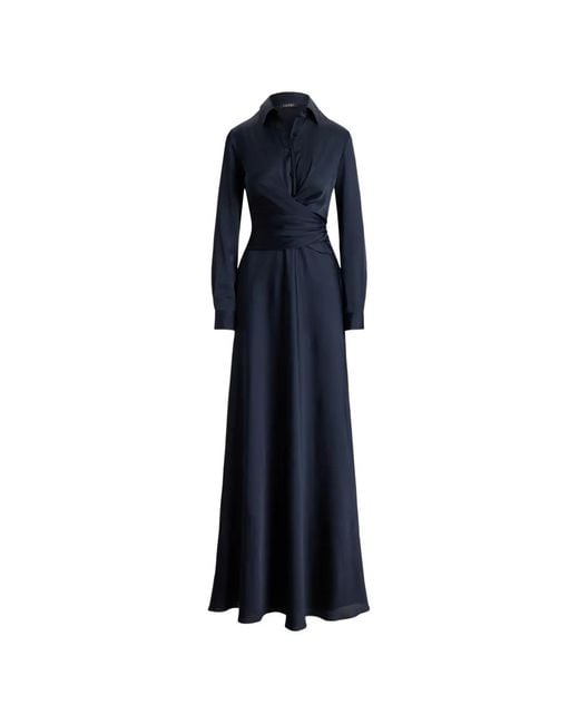 Ralph Lauren Blue Aniyah Pleated Crisscross Gown