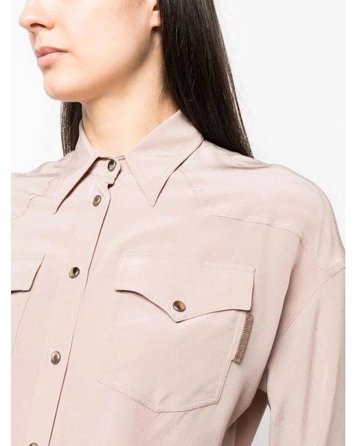 Brunello Cucinelli Pink Pointed-Collar Silk Shirt