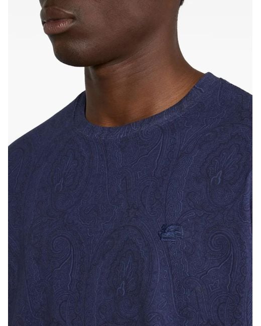 Etro Blue Crewneck Cotton T-Shirt for men
