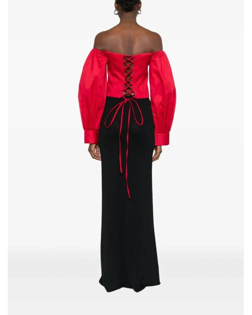 RHIZOME Red Off-Shoulder Lace-Up Veracruz Blouse