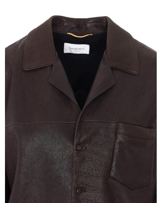 Saint Laurent Brown Button-Up Leather Jacket