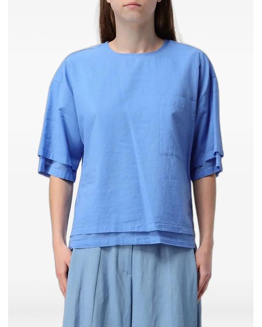 Tela Blue Drop-Shoulder Short-Sleeve Blouse