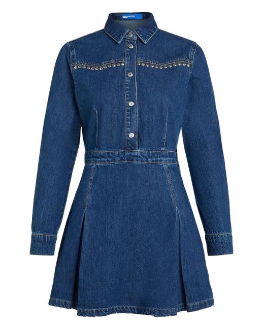 Robe En Jean Plissée À Détails De Clous Karl Lagerfeld en coloris Blue