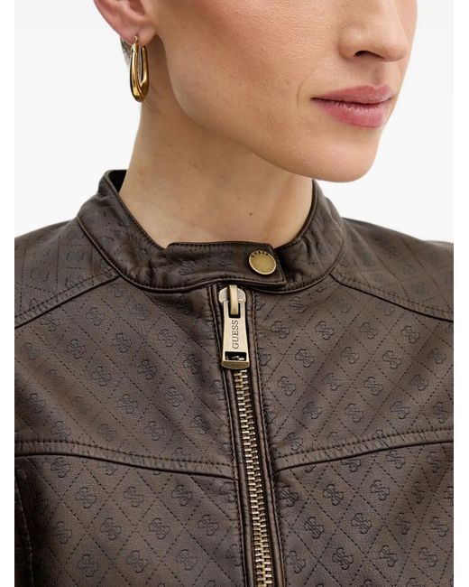 Guess Black Monogram-Embossed Band-Collar Jacket