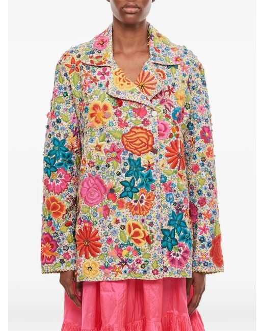 Péro Red Floral-Embellished Double-Breasted Jacket