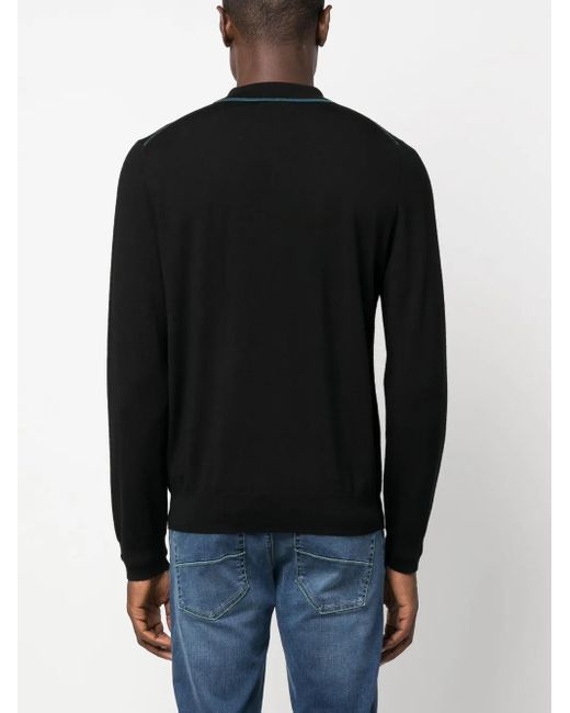 Paul Smith Black Logo-Embroidered Merino Polo Shirt for men
