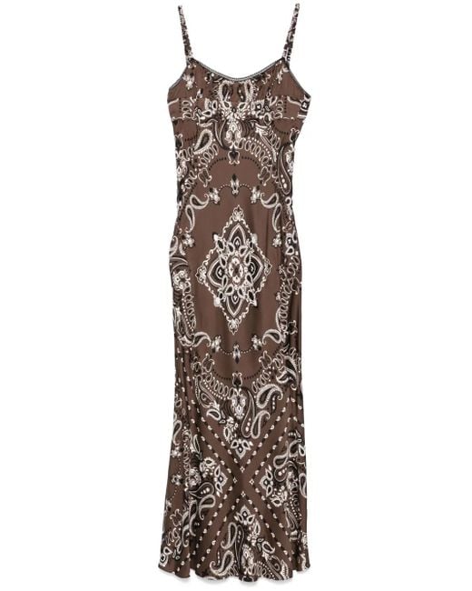 Sandro Brown Bandana-Print Maxi Dress