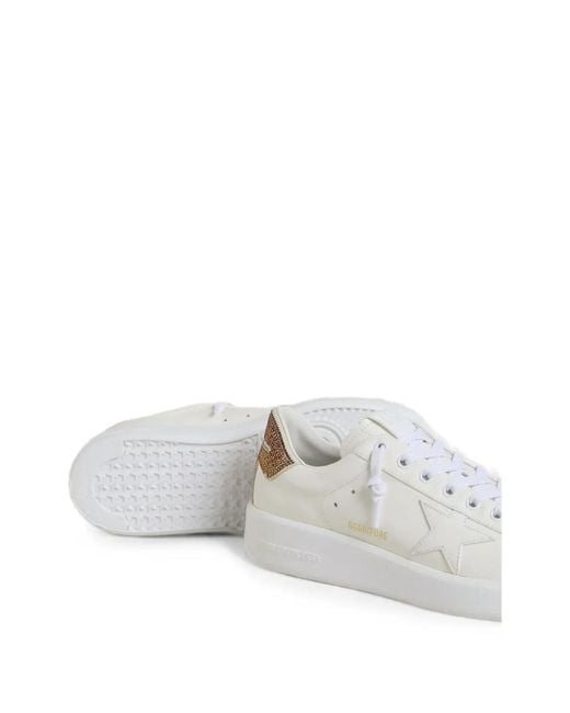Golden Goose Deluxe Brand White Purestar Crystal-Embellished Leather Sneakers