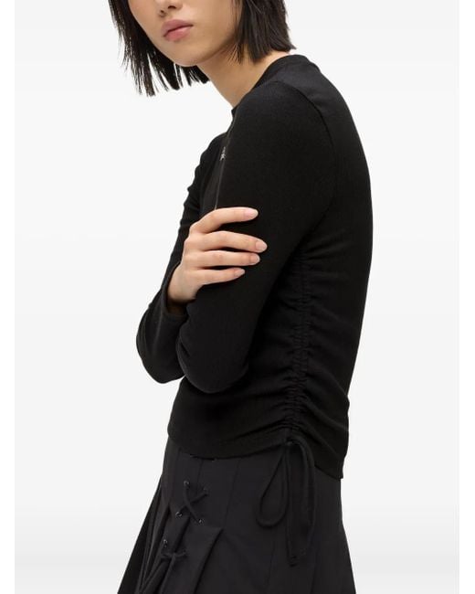 Karl Lagerfeld Black Ruched Ribbed Top