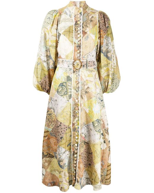Zimmermann Yellow Brightside Batik Patch-print Linen Dress