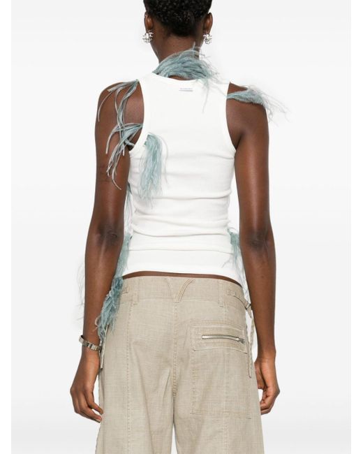 Acne Blue Feather-detailing Ribbed Tank Top