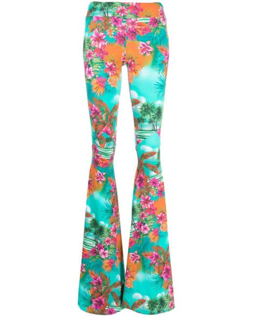 Roberto Cavalli Blue Flared Floral-print Trousers