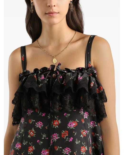 Dolce & Gabbana Black Ruffled Floral Maxi Dress