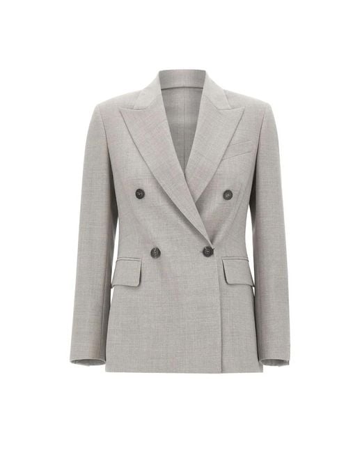 Eleventy Gray Double-Breasted Peak-Lapel Blazer
