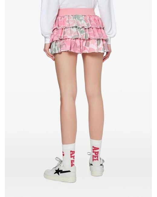 AAPE BY A BATHING AP Pink Camouflage-Print Tiered Mini Skirt