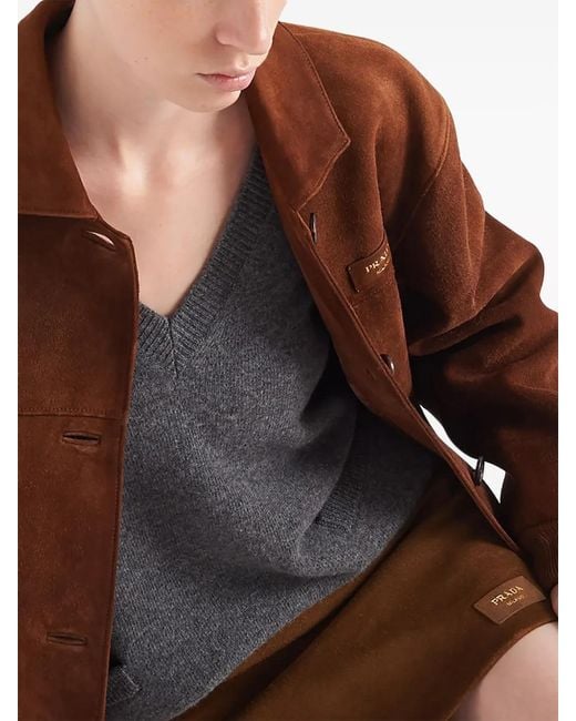 Prada Brown Logo-Patch Suede Miniskirt