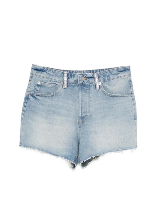Alexander Wang Blue Crystal-Embellished Frayed Shorts