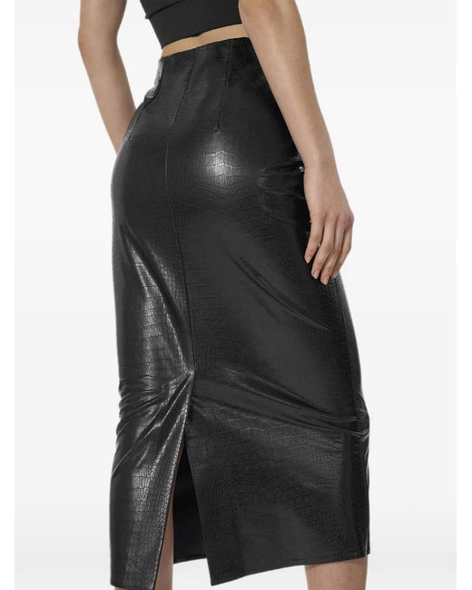 Wolford Black Croc-Effect Pencil Midi Skirt