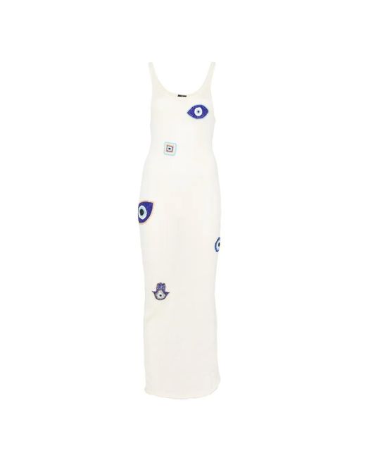 Leslie Amon White Bead-Embellished Knit Midi Dress