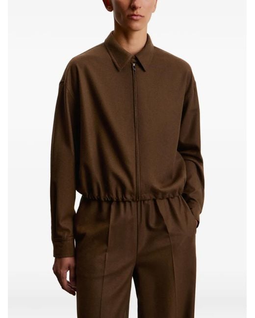 12 STOREEZ Brown Zip-Up Crop Shirt