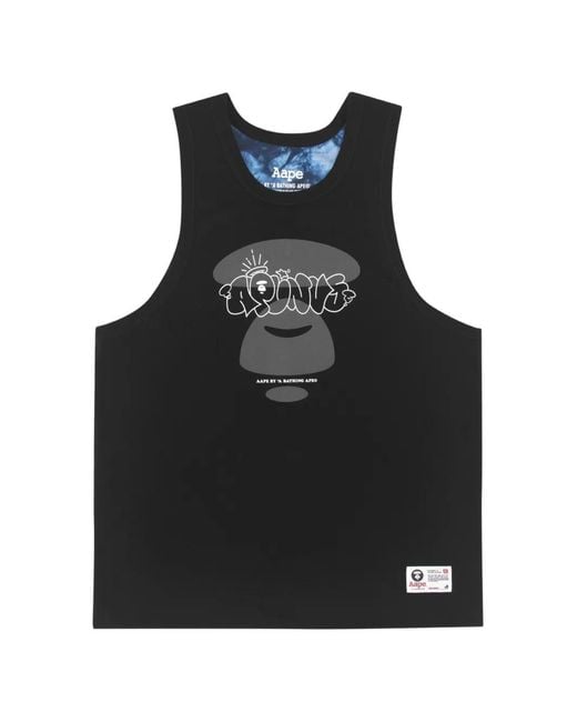 Aape By A Bathing Ape Men's Black Moonface Reversible Tank Top