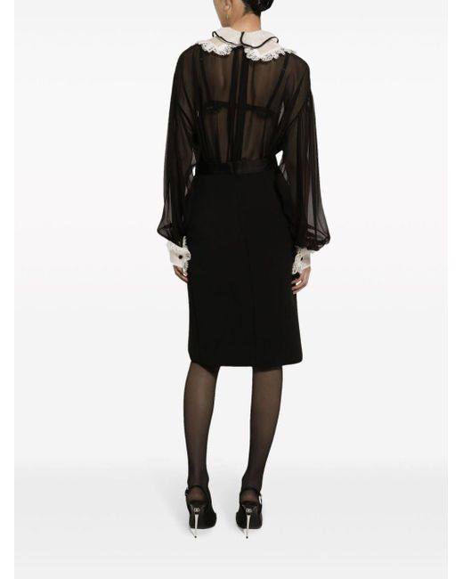 Dolce & Gabbana Black Bib-collar Silk-blend Shirt
