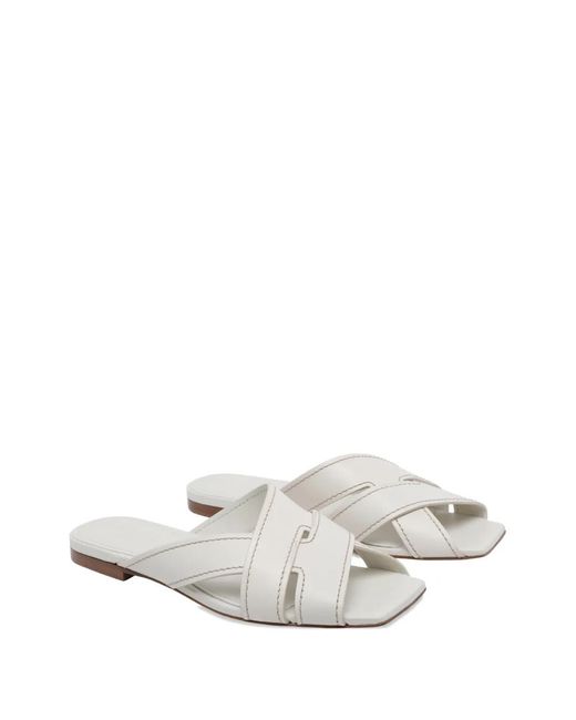 Tod's White Leather Flat Sandals