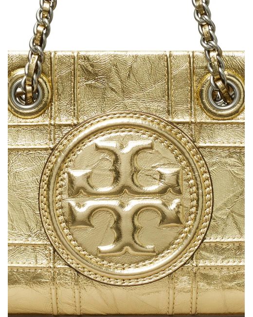Tory Burch Metallic Mini Fleming Soft Metalling Chain Quilted Tote Bag