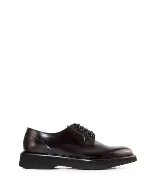 Green George Black Leather Derby Shoes for men