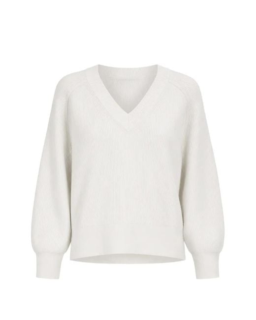 Patrick Assaraf White Ribbed-Knit Raglan-Sleeve Sweater
