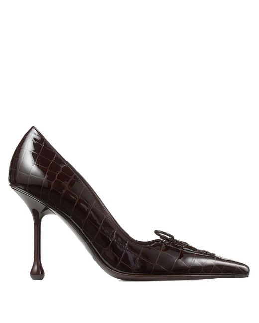 Jimmy Choo 95 Mm Scarlett Leren Pumps Met Krokodillen-Reliëf En Strik in het Brown