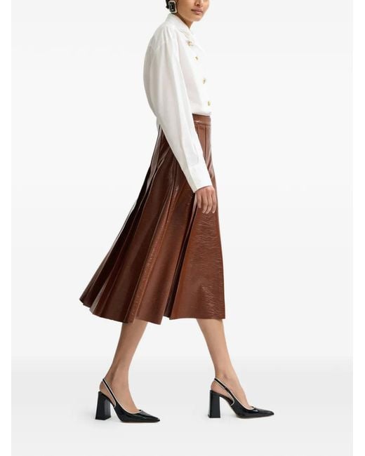 Essentiel Antwerp Brown Jib Plated A-Line Midi Skirt