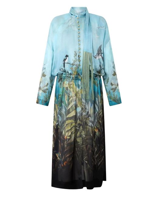 Roberto Cavalli Blue Nature-Print Maxi Dress