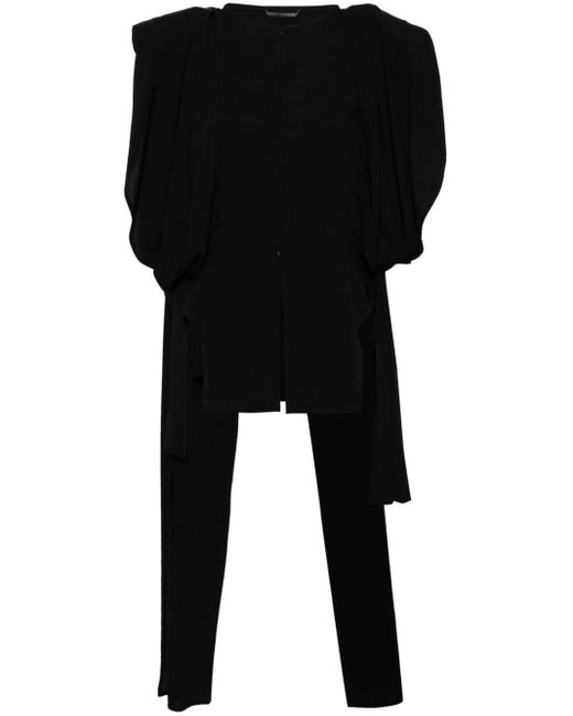 Yohji Yamamoto Asymmetric Puff-sleeve Blouse Black