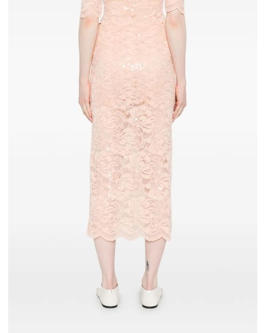Rabanne Pink Sequin Lace Midi Skirt