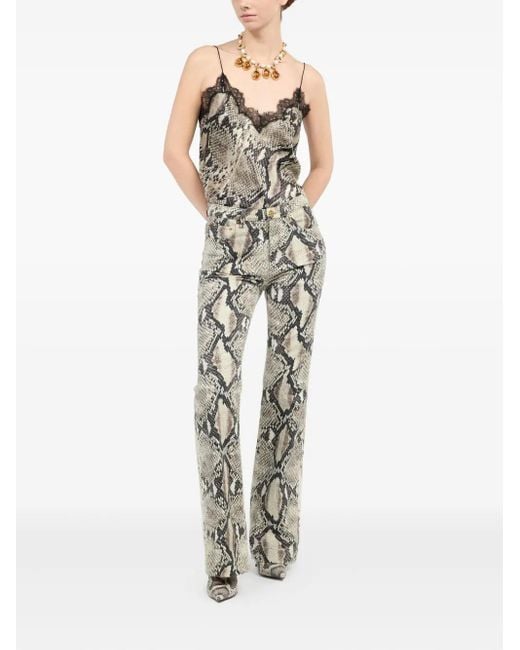 Roberto Cavalli Gray Python-Print Trousers